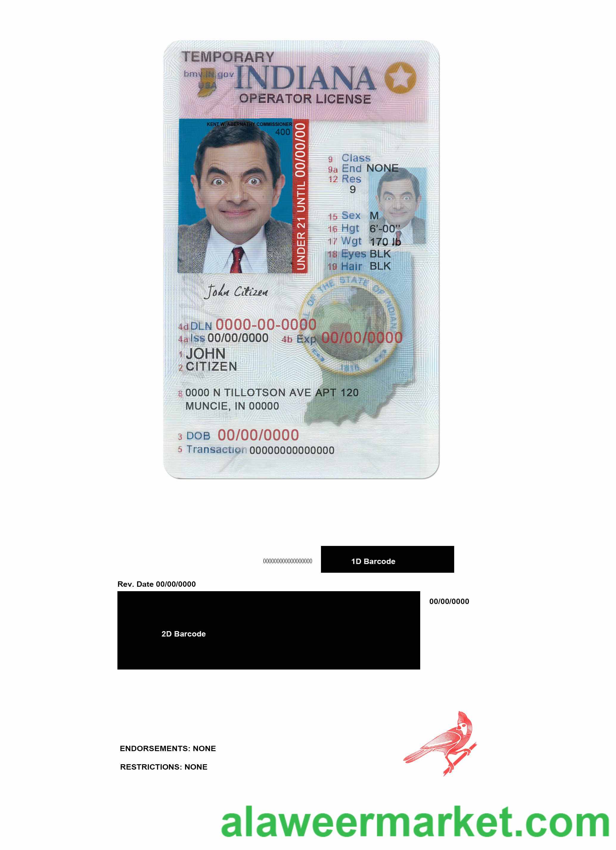 USA Indiana driving (operator) license under 21